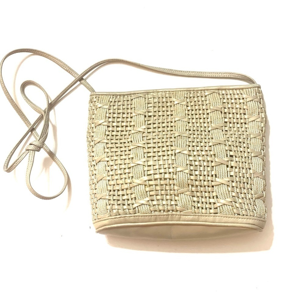 SARIF Mini Shoulder / Crossbody Bag, beige leather metallic